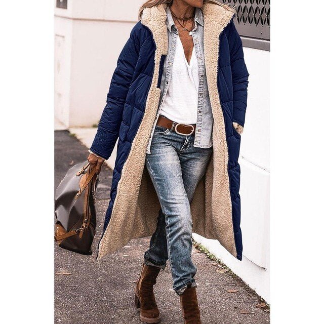 Women's Long Quilted Coat with Sherpa Lining - photo 1