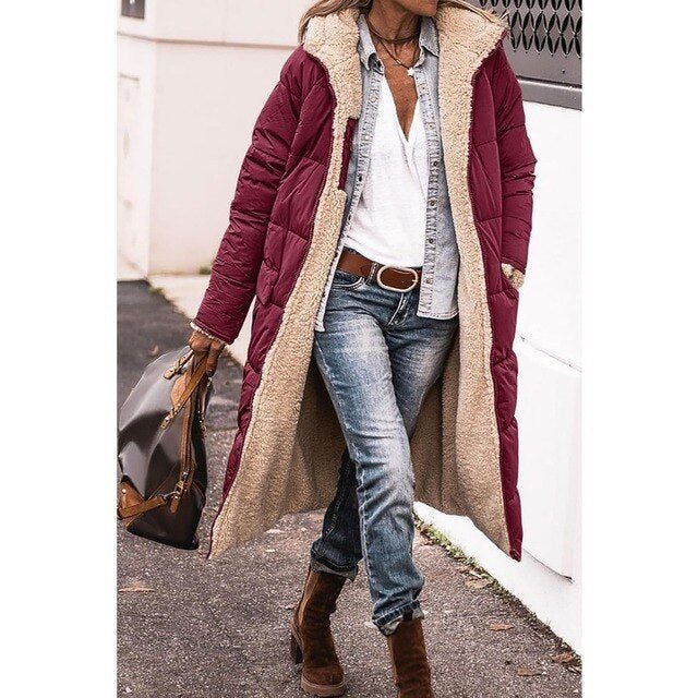 Women's Long Quilted Coat with Sherpa Lining - photo 2