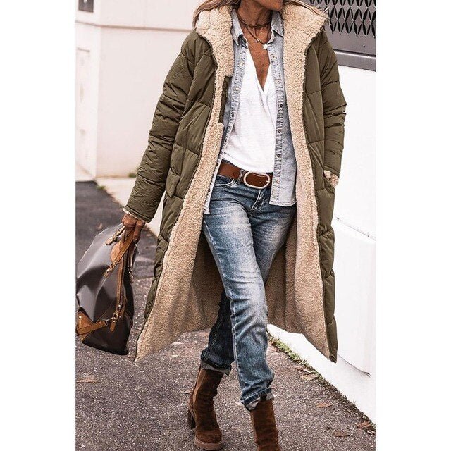 Women's Long Quilted Coat with Sherpa Lining - photo 3