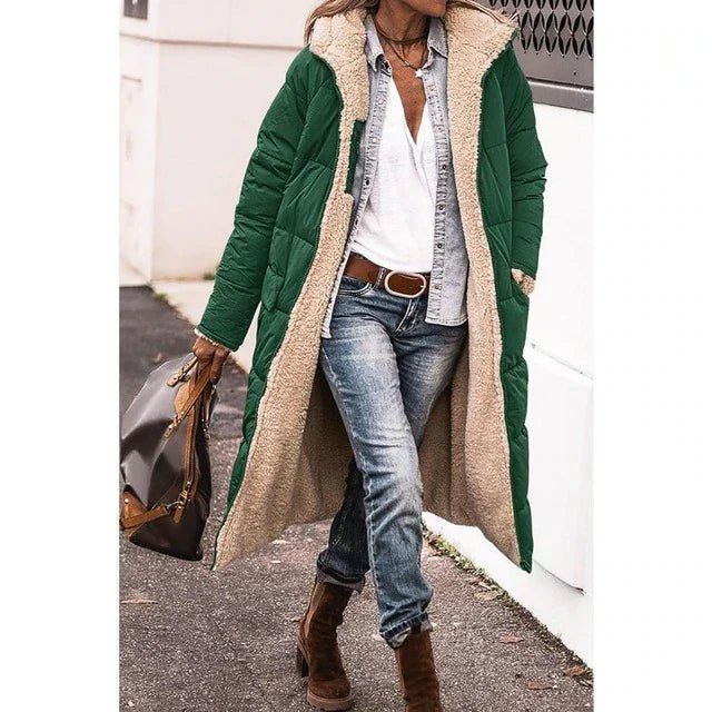 Women's Long Quilted Coat with Sherpa Lining - photo 4