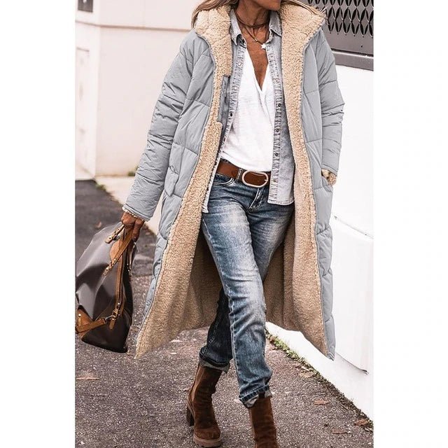 Women's Long Quilted Coat with Sherpa Lining - photo 5