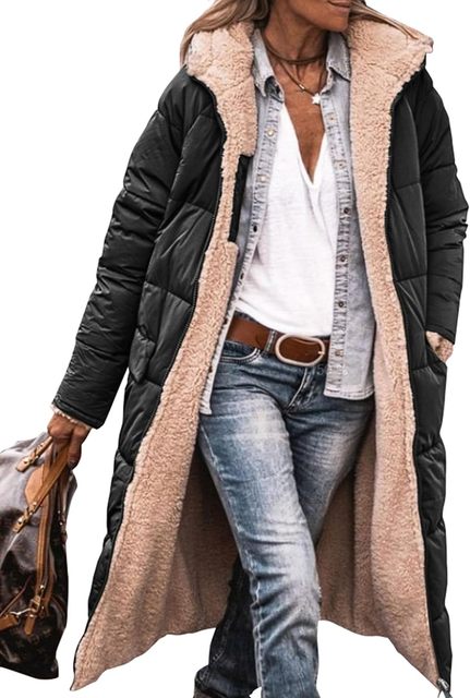 Women's Long Quilted Coat with Sherpa Lining - photo 6