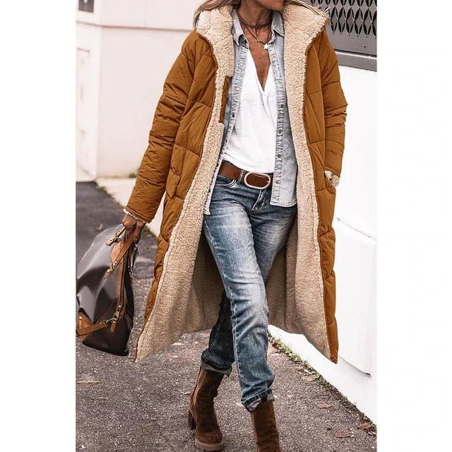 Women's Long Quilted Coat with Sherpa Lining - photo 7