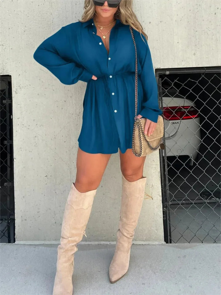 Women's Shirt Dress with Self-Tie Waist