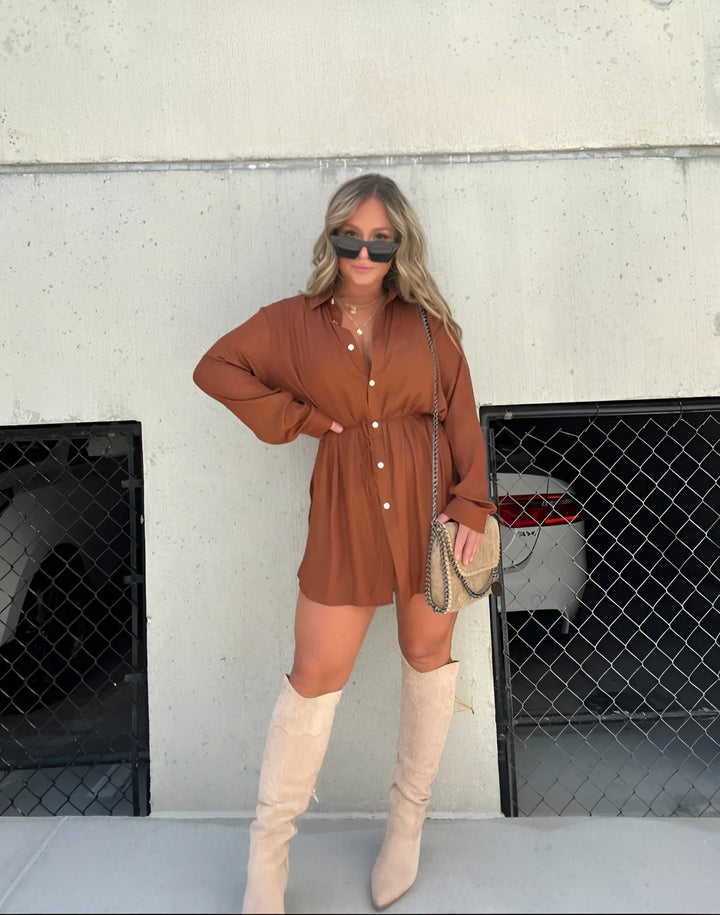 Women's Shirt Dress with Self-Tie Waist
