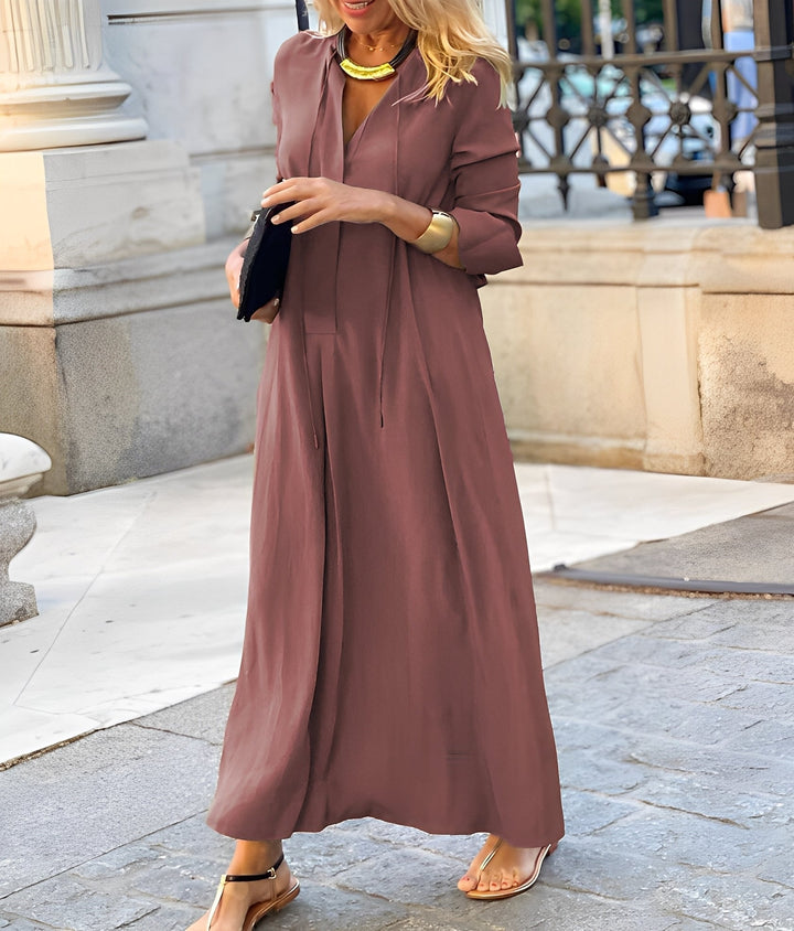 Women's Long Sleeve Maxi Dress with Button Placket - photo 4