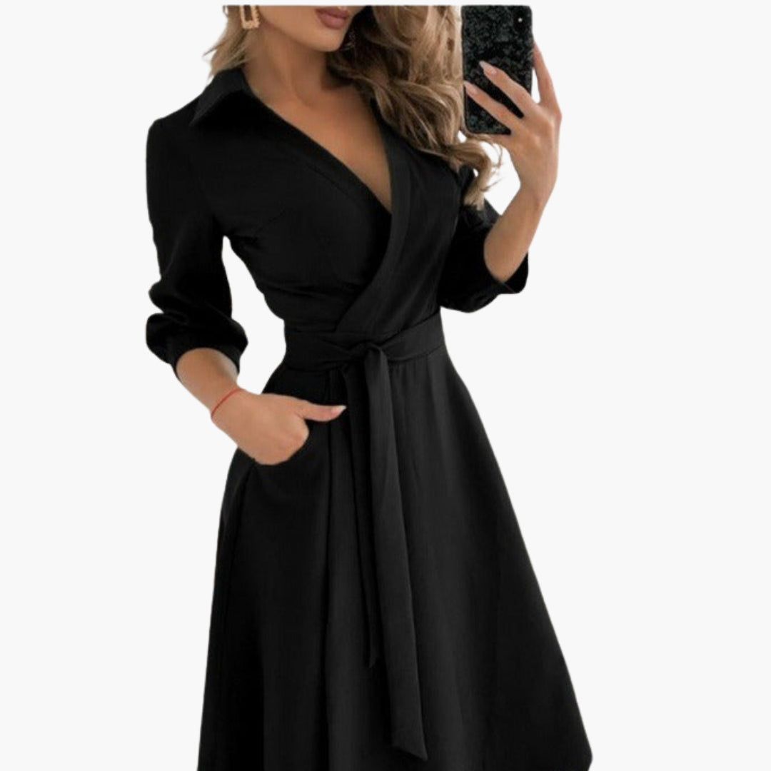 Women's Long Sleeve Midi Dress with a Tie Belt