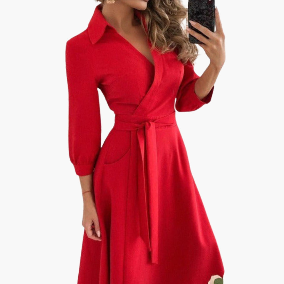 Women's Long Sleeve Midi Dress with a Tie Belt – view 4