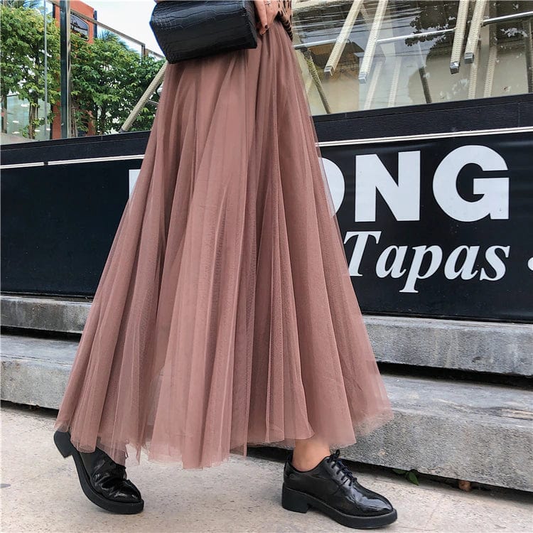Women's Long Tulle Skirt with a High Waist