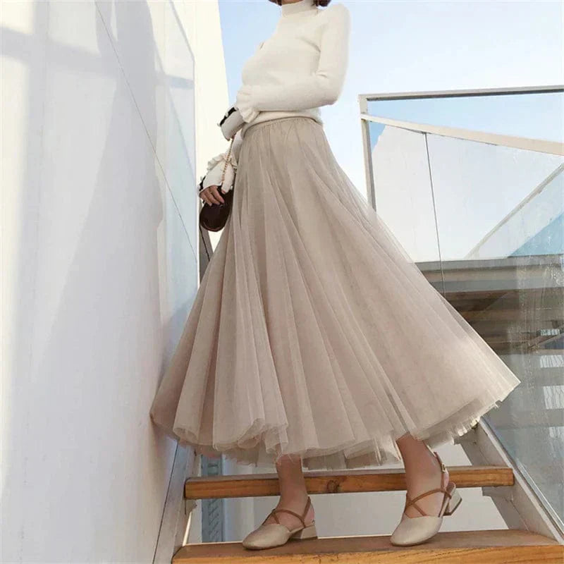 Women's Long Tulle Skirt with a High Waist