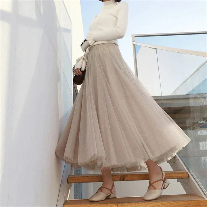 Women's Long Tulle Skirt with a High Waist