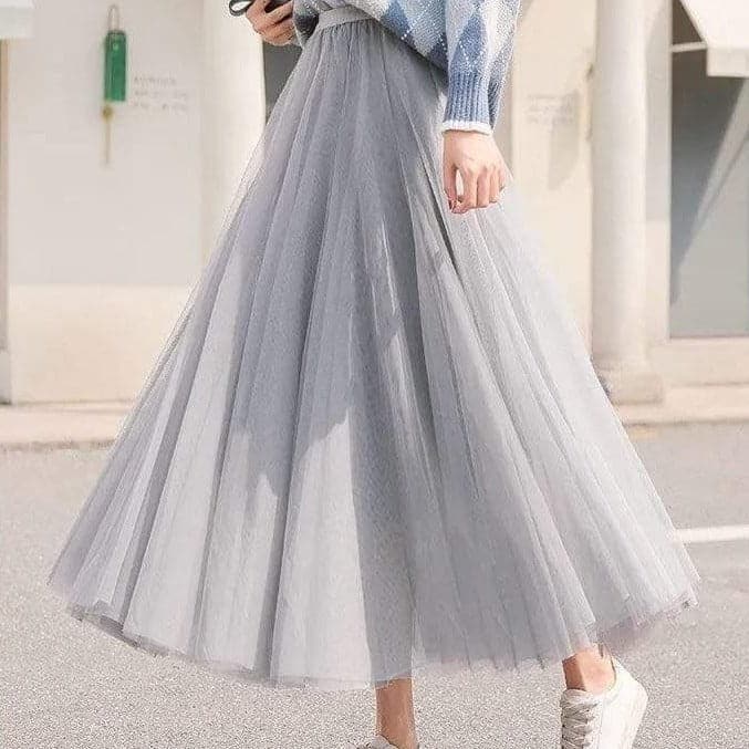 Women's Long Tulle Skirt with a High Waist