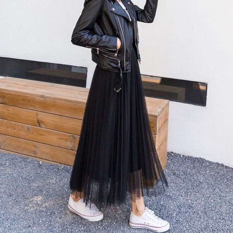 Women's Long Tulle Skirt with a High Waist