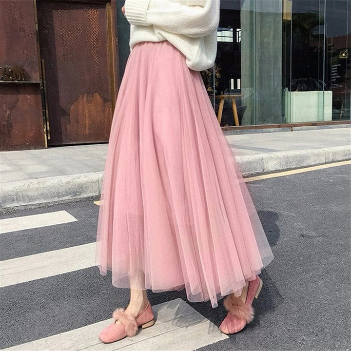Women's Long Tulle Skirt with a High Waist