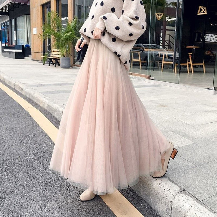 Women's Long Tulle Skirt with a High Waist