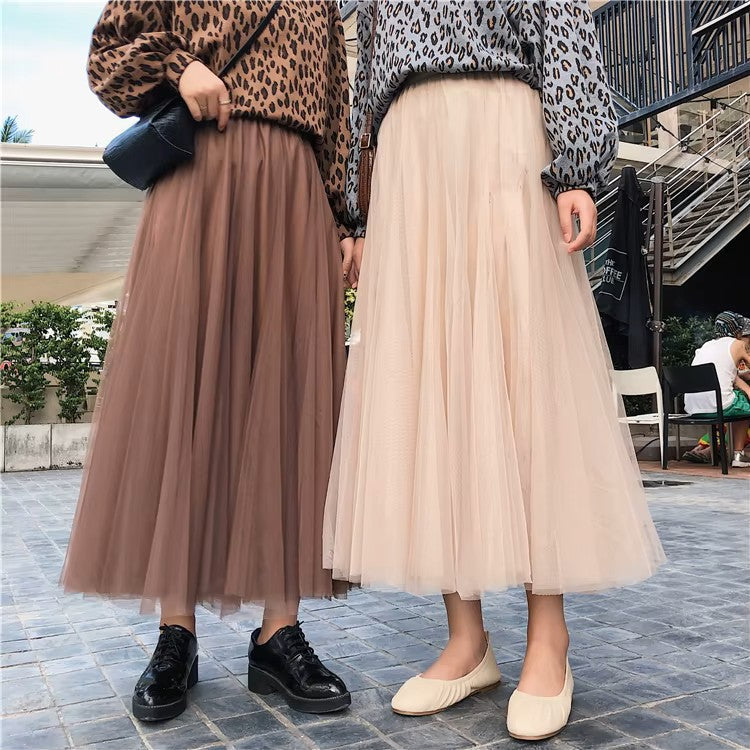 Women's Long Tulle Skirt with a High Waist