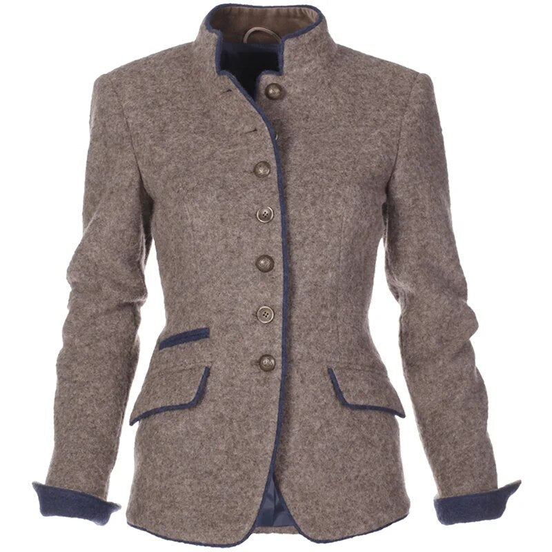 Women's Mandarin Collar Blazer with Contrast Trim - photo 1