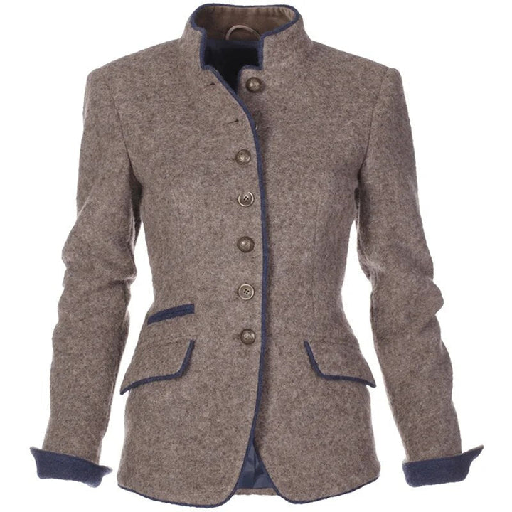 Women's Mandarin Collar Blazer with Contrast Trim - photo 1