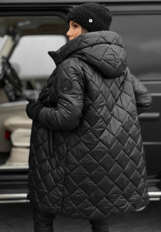 Women's Quilted Hooded Puffer Coat with Longline Cut