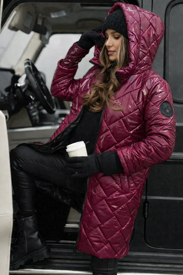 Women's Quilted Hooded Puffer Coat with Longline Cut