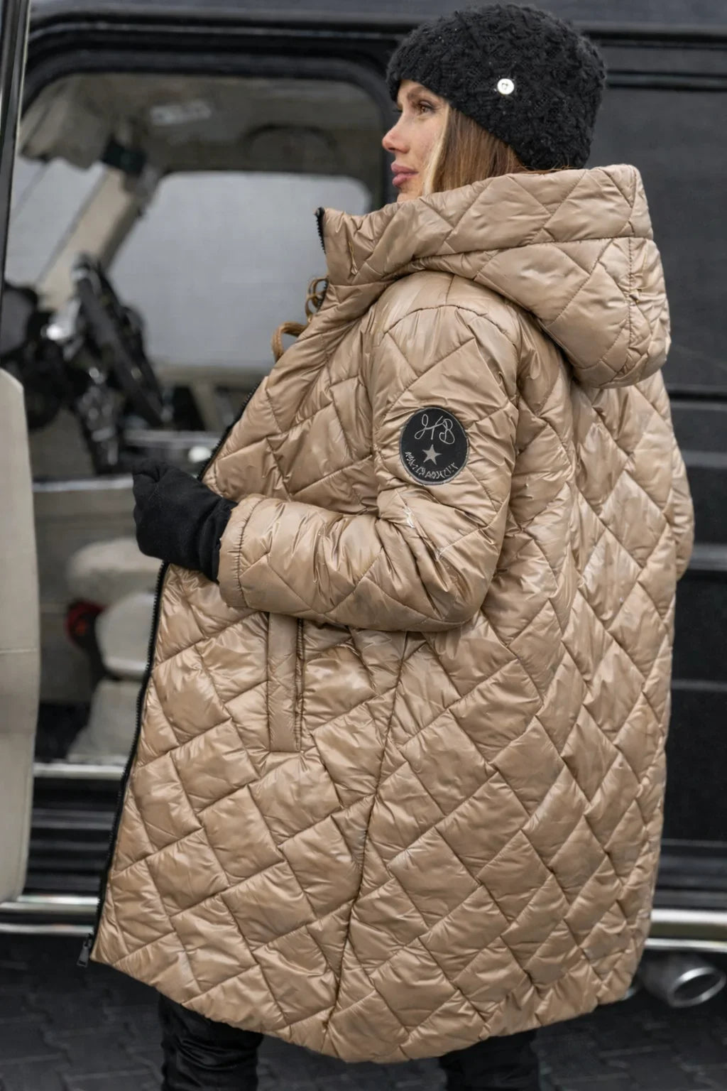 Women's Quilted Hooded Puffer Coat with Longline Cut