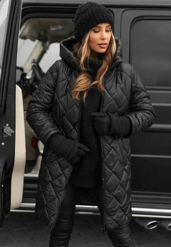Women's Quilted Hooded Puffer Coat with Longline Cut