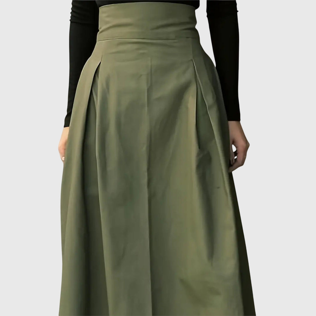 Women's High Waisted A-Line Midi Skirt with Tie Belt