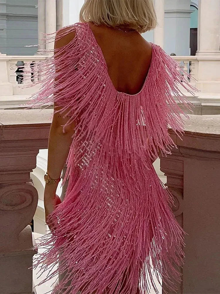 Women's Relaxed Mini Dress with Fringing
