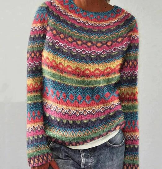 Women's Multicolour Striped Jumper with Round Neck - photo 1