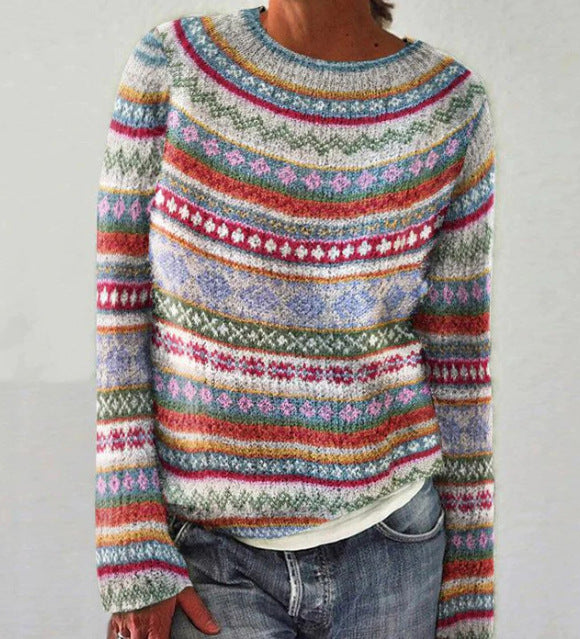 Women's Multicolour Striped Jumper with Round Neck - photo 3