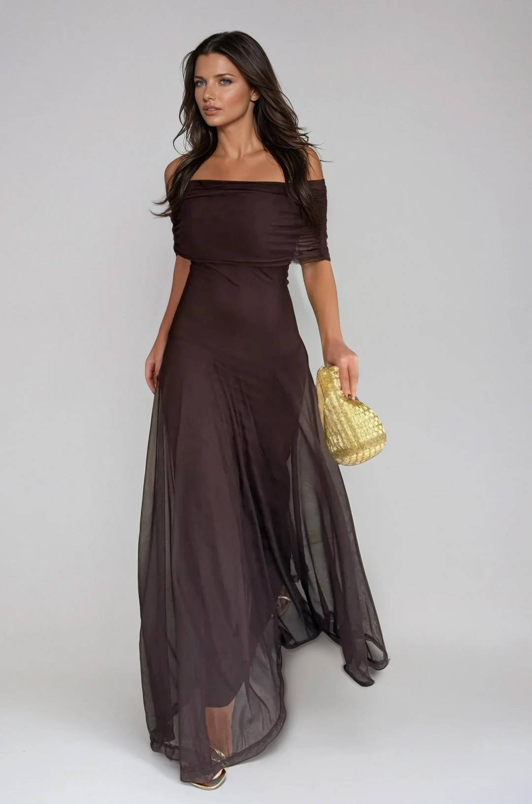 Women's Occasion Maxi Dress with Mesh Overlay - photo 1