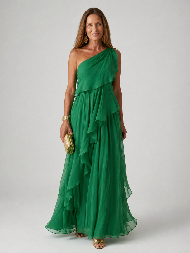 Women's One Shoulder Maxi Dress with Cascading Ruffles - photo 1