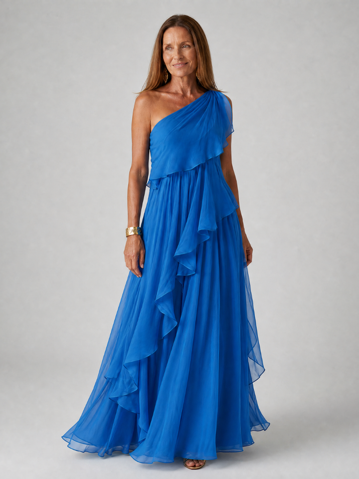 Women's One Shoulder Maxi Dress with Cascading Ruffles - photo 10