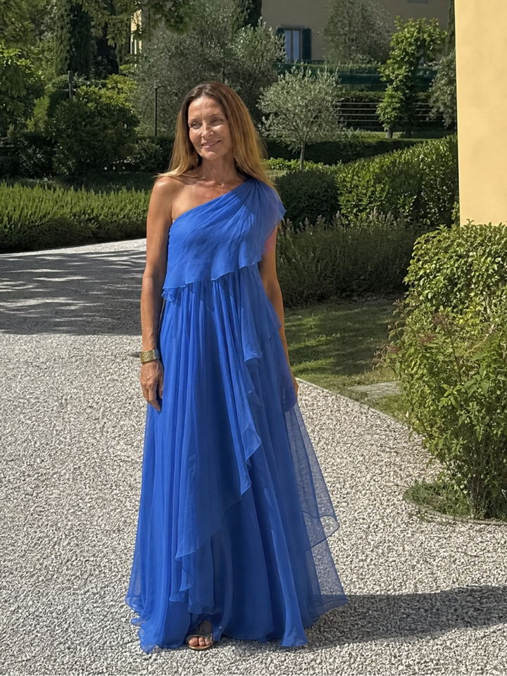 Women's One Shoulder Maxi Dress with Cascading Ruffles - photo 11