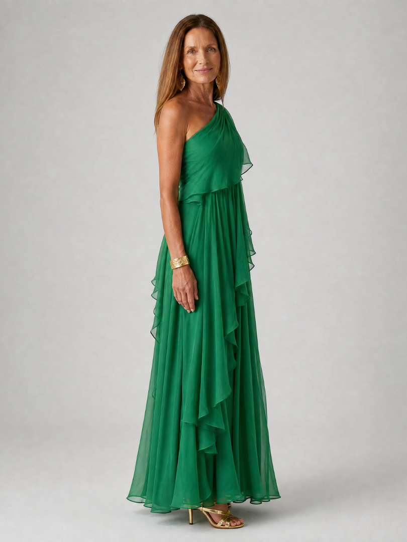 Women's One Shoulder Maxi Dress with Cascading Ruffles - photo 2