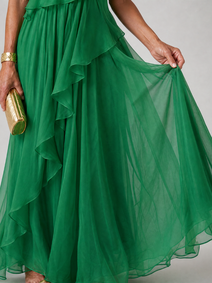 Women's One Shoulder Maxi Dress with Cascading Ruffles - photo 4