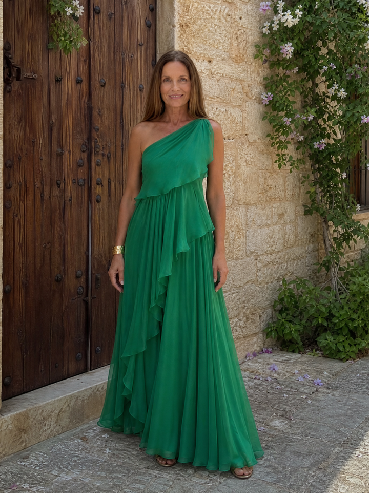 Women's One Shoulder Maxi Dress with Cascading Ruffles - photo 5
