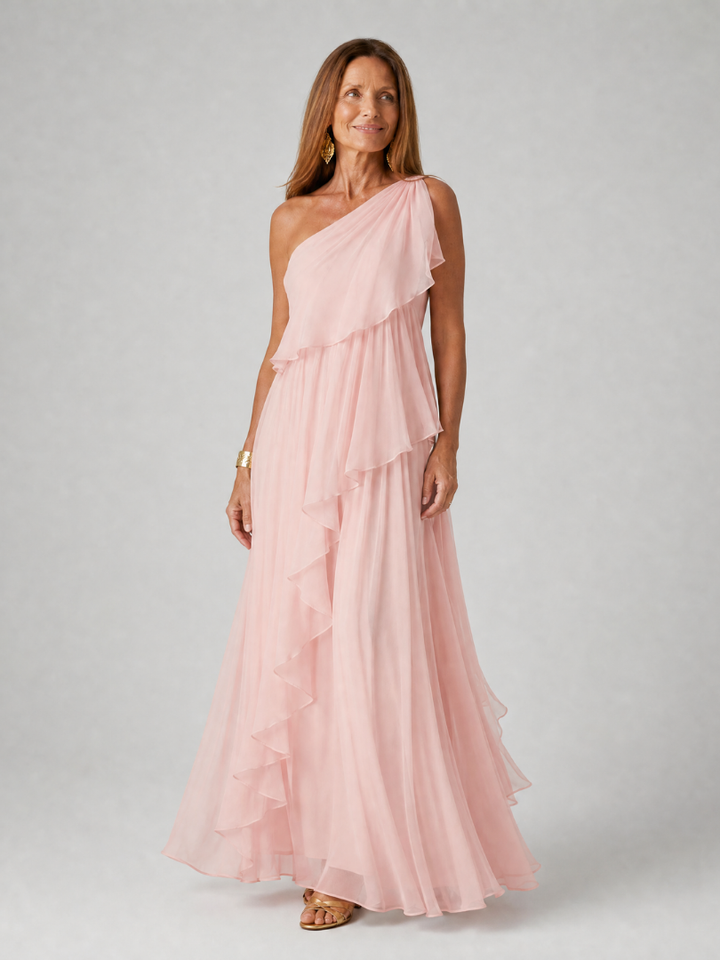 Women's One Shoulder Maxi Dress with Cascading Ruffles - photo 6