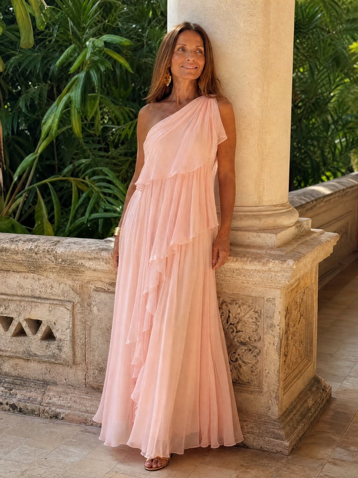 Women's One Shoulder Maxi Dress with Cascading Ruffles - photo 7