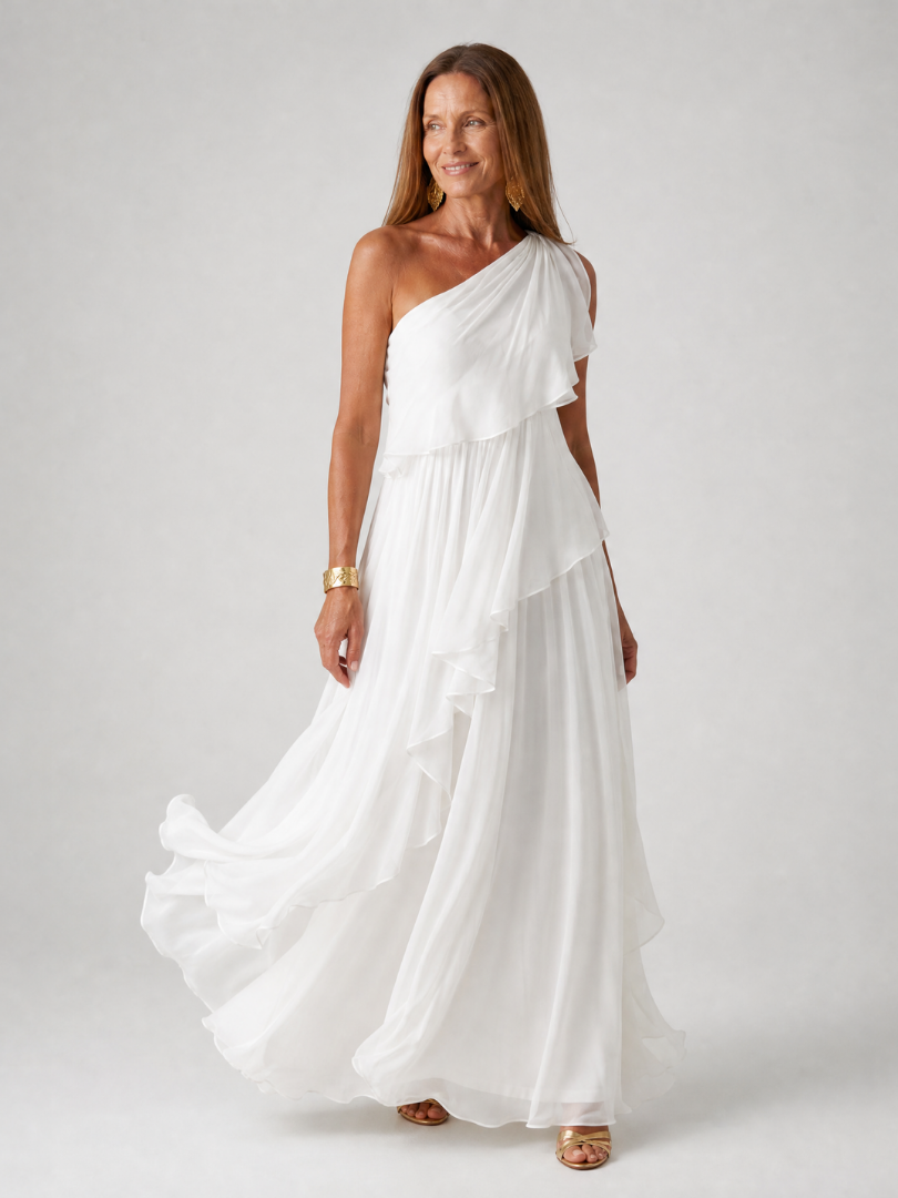 Women's One Shoulder Maxi Dress with Cascading Ruffles - photo 8