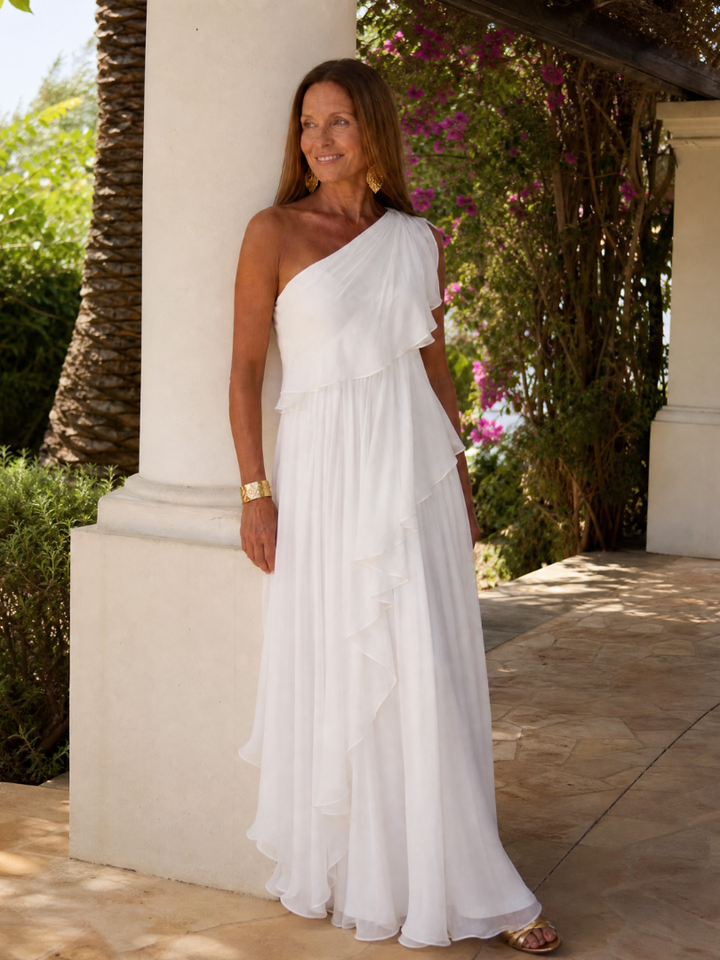 Women's One Shoulder Maxi Dress with Cascading Ruffles - photo 9