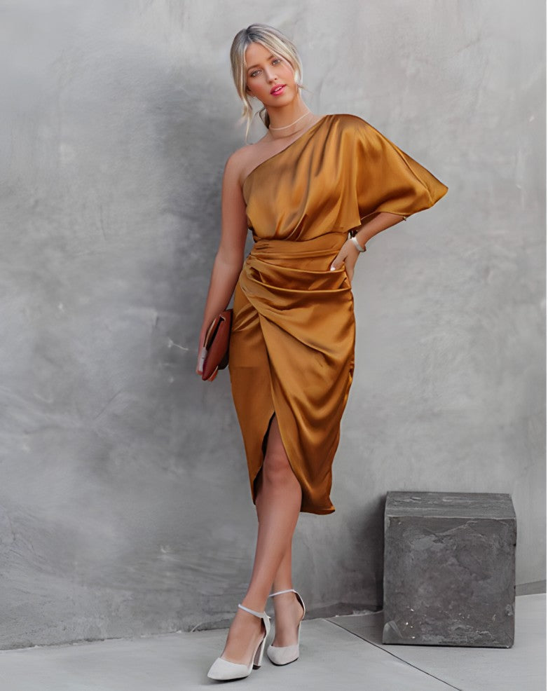 Women's One Shoulder Midi Dress with Side Slit - photo 5