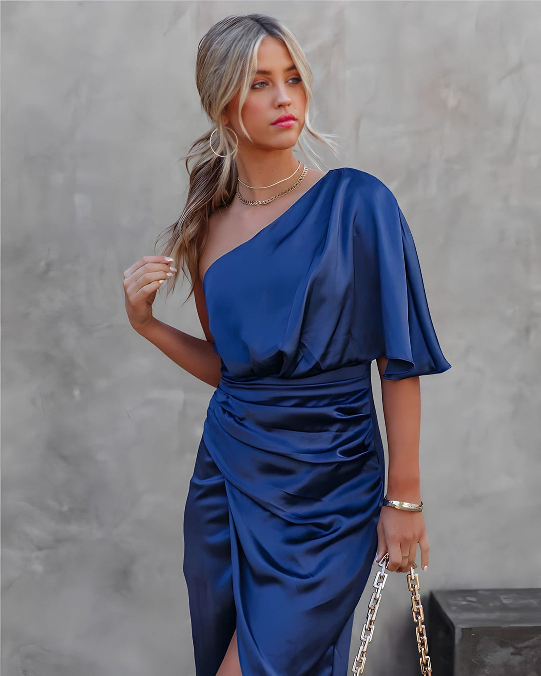 Women's One Shoulder Midi Dress with Side Slit - photo 6