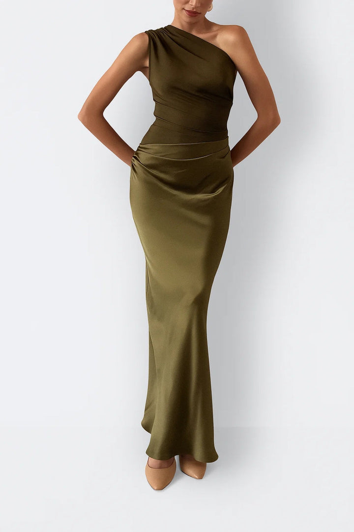 Women's One-Shoulder Satin Maxi Dress