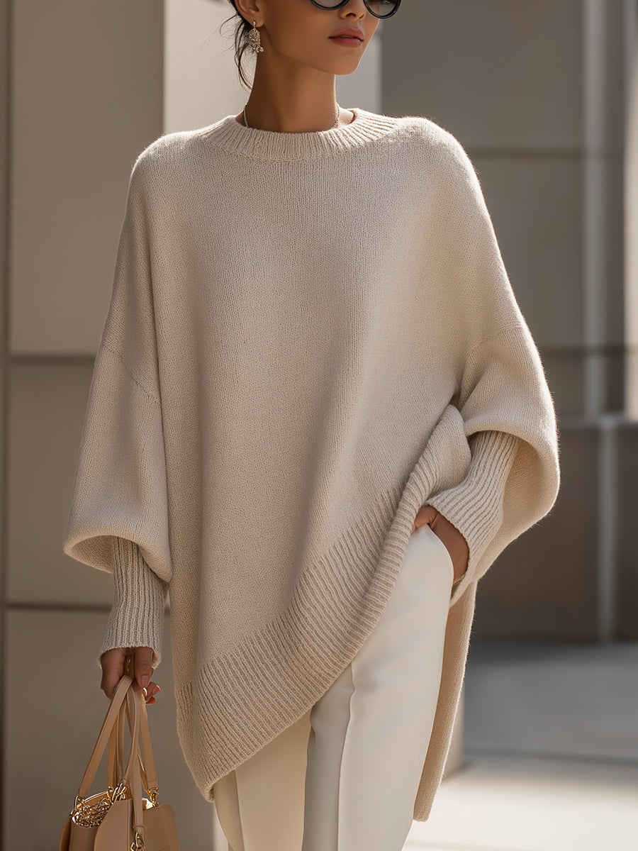 Women's Oversized Batwing Knit Poncho Sweater - photo 1