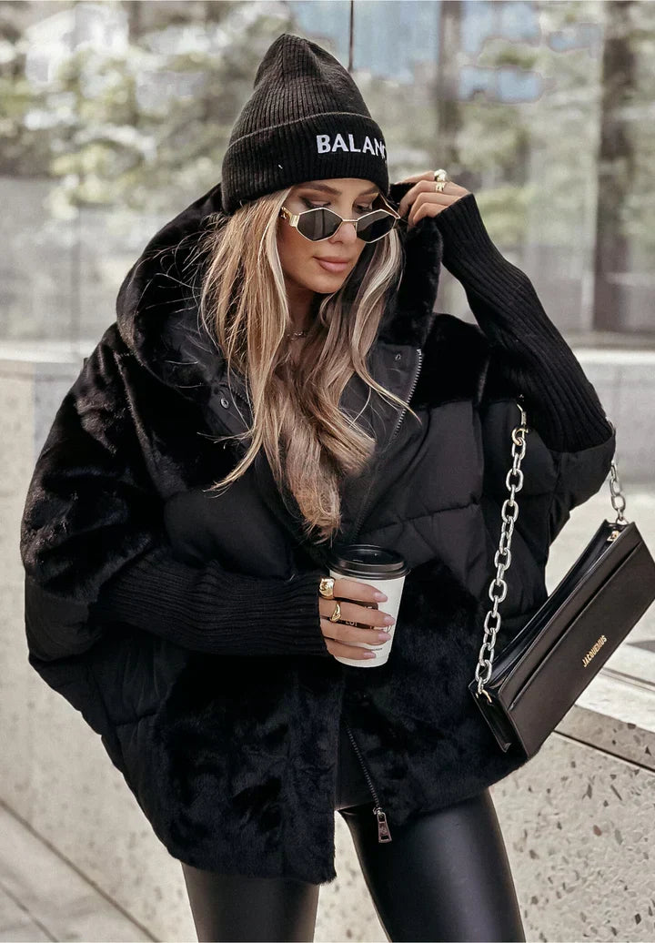 Women's Oversized Hooded Quilted Coat - Black