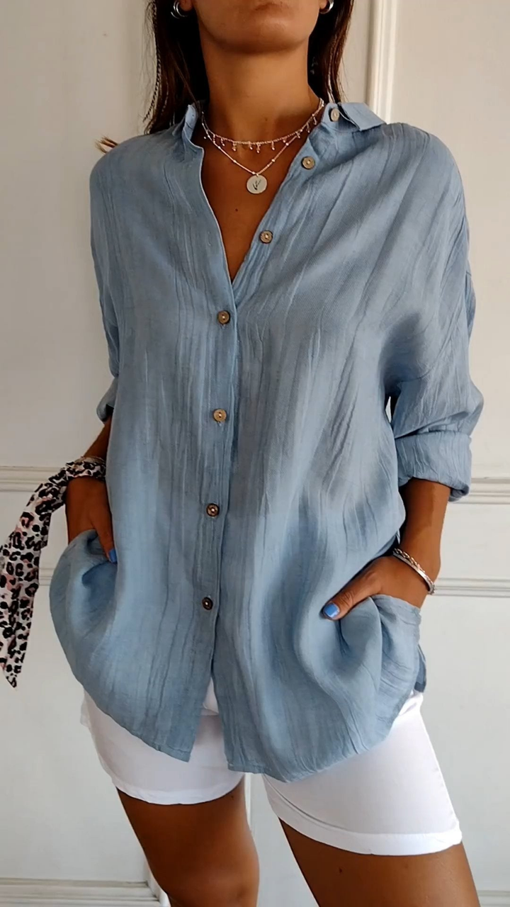 Women's Oversized Linen Shirt with Button Front - photo 1