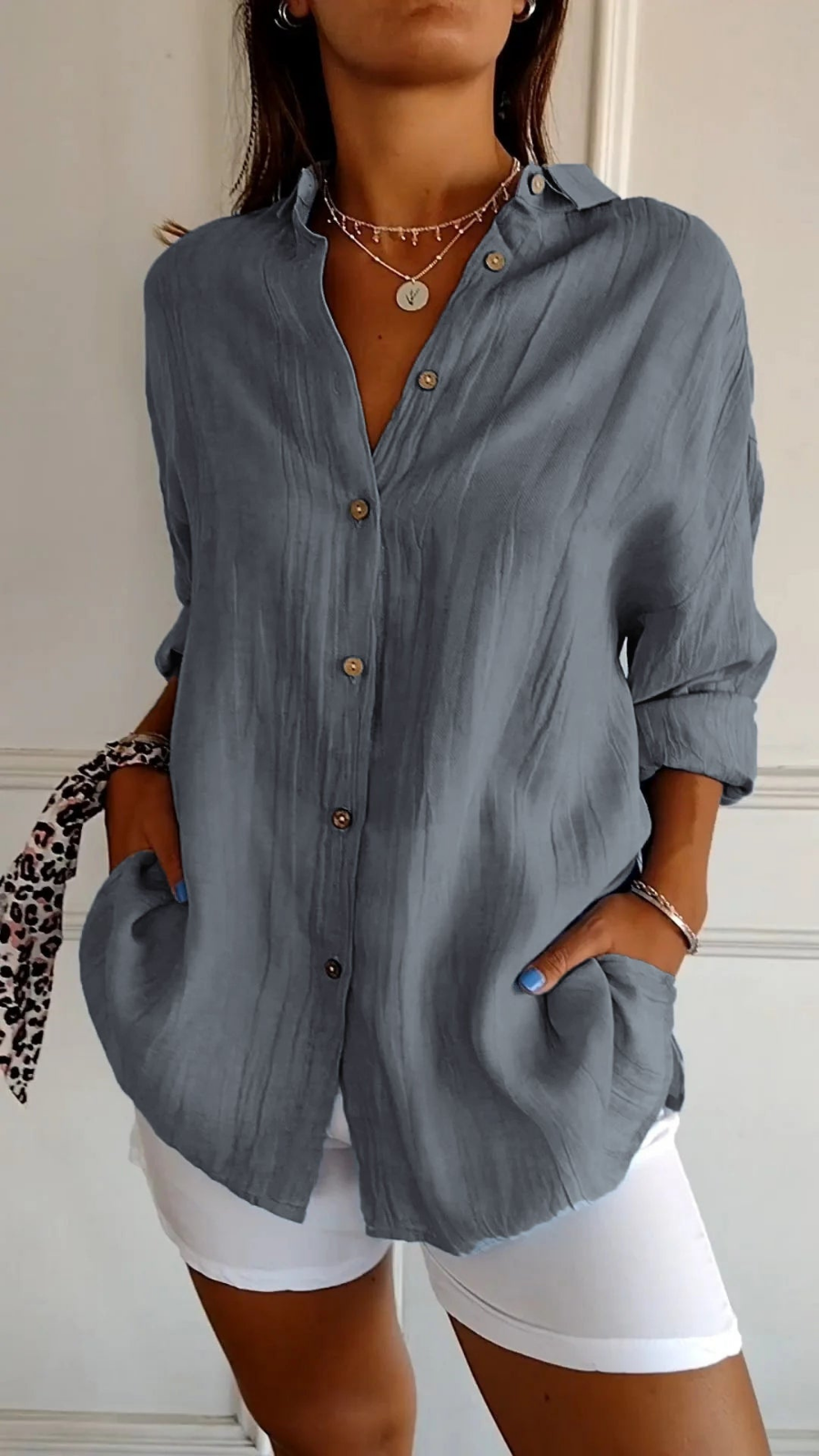 Women's Oversized Linen Shirt with Button Front - photo 10