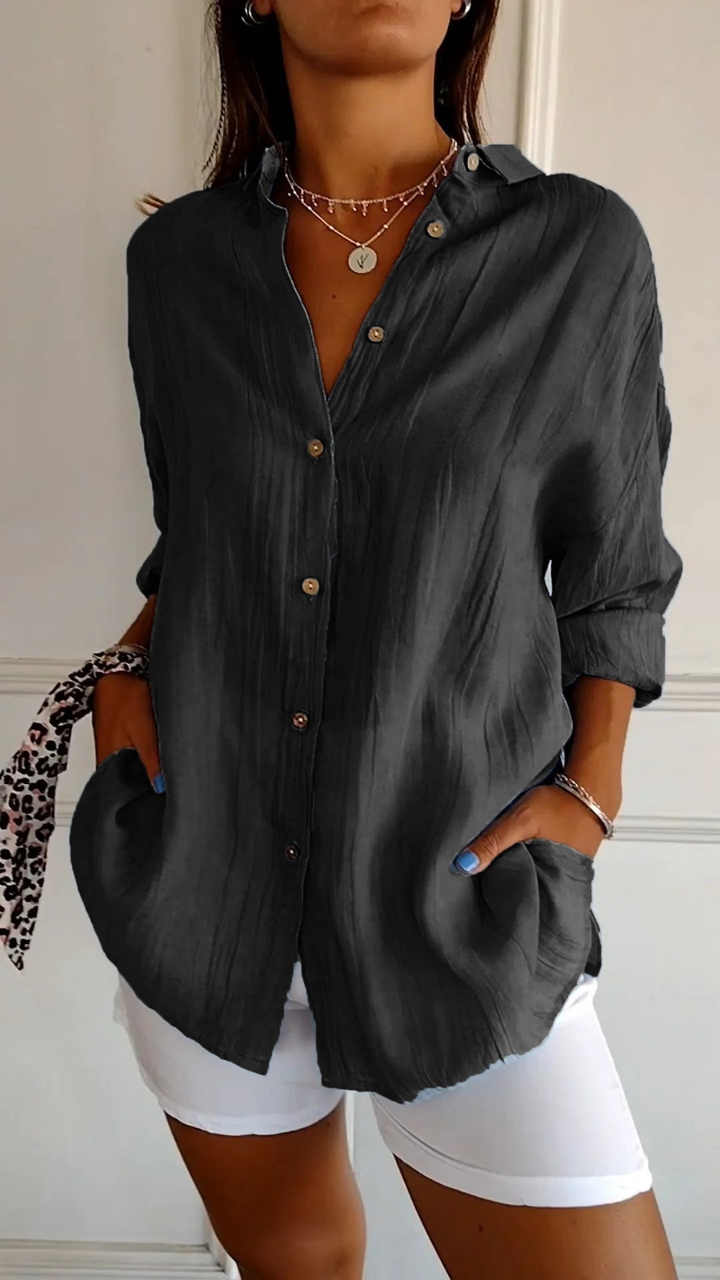 Women's Oversized Linen Shirt with Button Front - photo 11