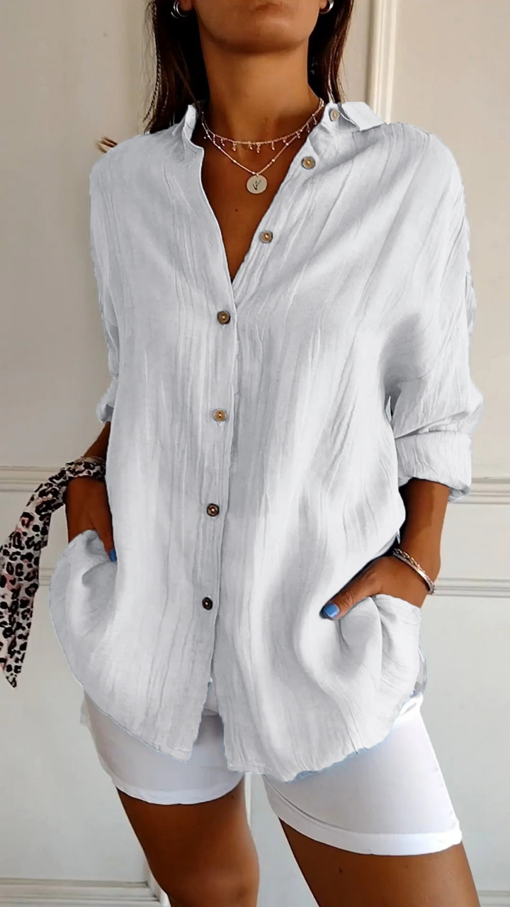 Women's Oversized Linen Shirt with Button Front - photo 12